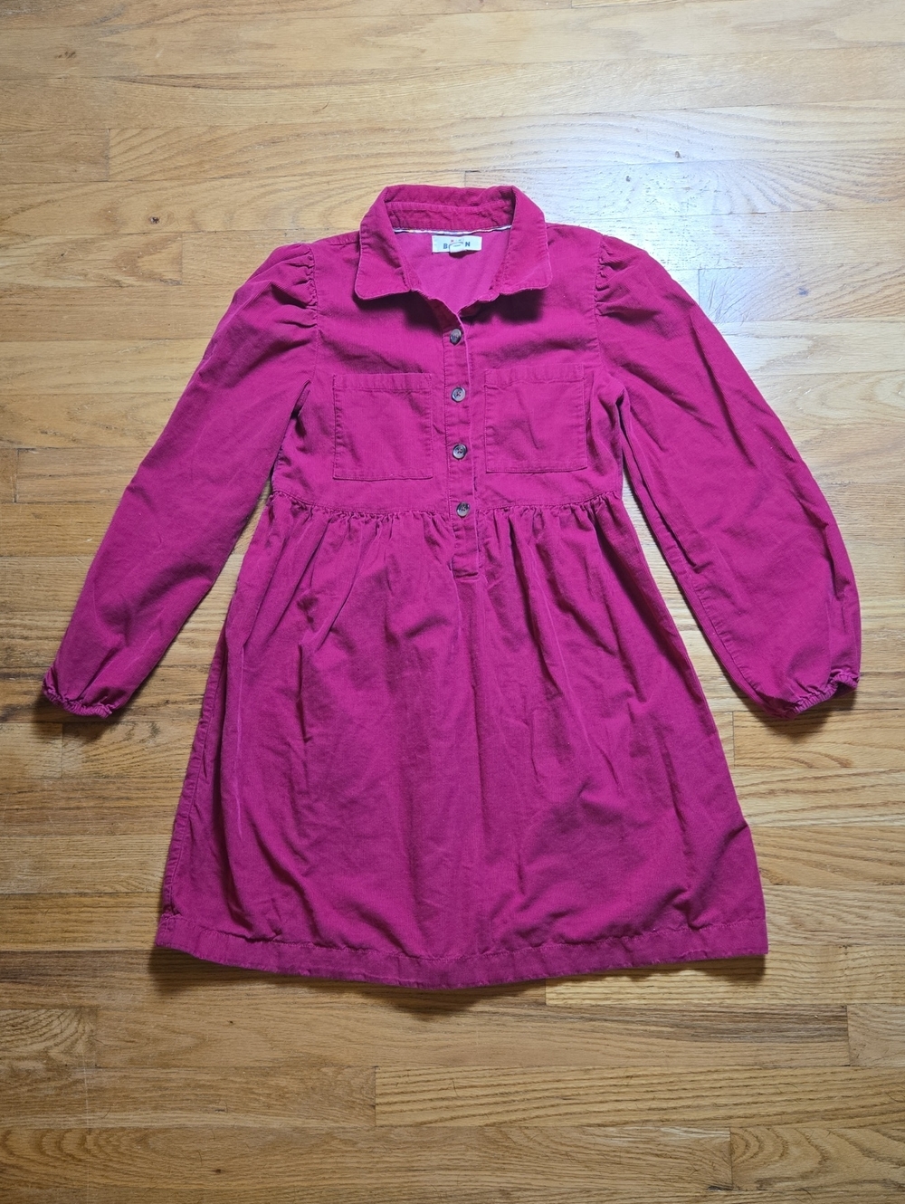 Mini Boden Aubrey pink long puff sleeve corduroy dress, 11-12Y